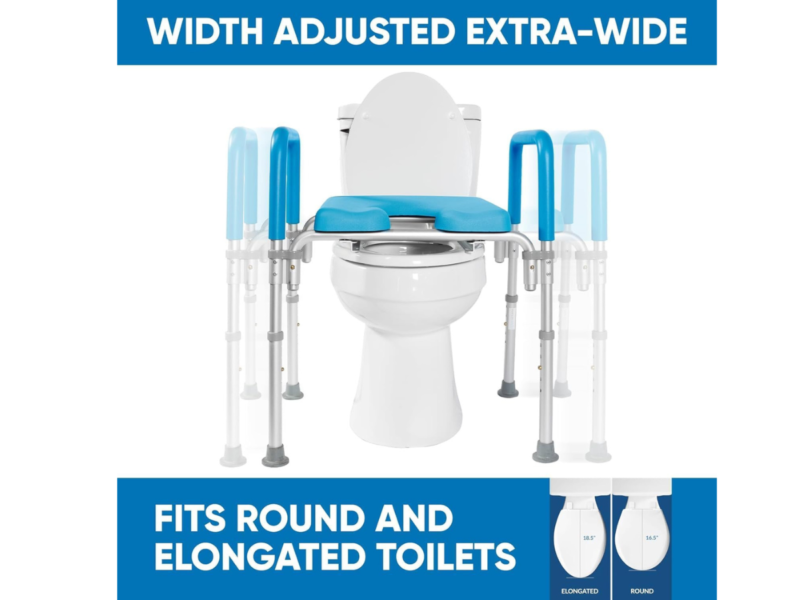 Padded Raised Toilet Seat with Arm Supports (Adjustable